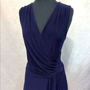 Navy Surplice Wrap Sleeveless Dress